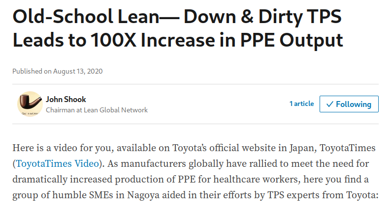  Old-School Lean— Down & Dirty TPS Leads to 100X Increase in PPE Output 