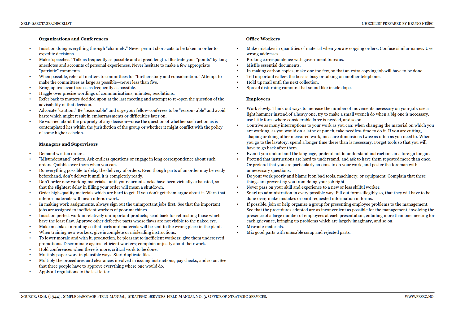 Self-Sabotage Checklist